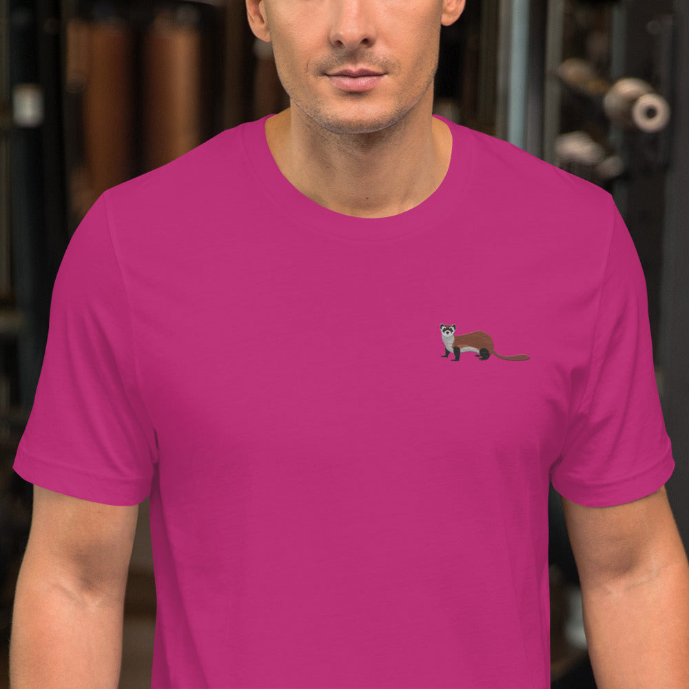 Weasel Cotton T-Shirt - Embroidered - Wildlife Soul Weasel Cotton T-Shirt - Embroidered