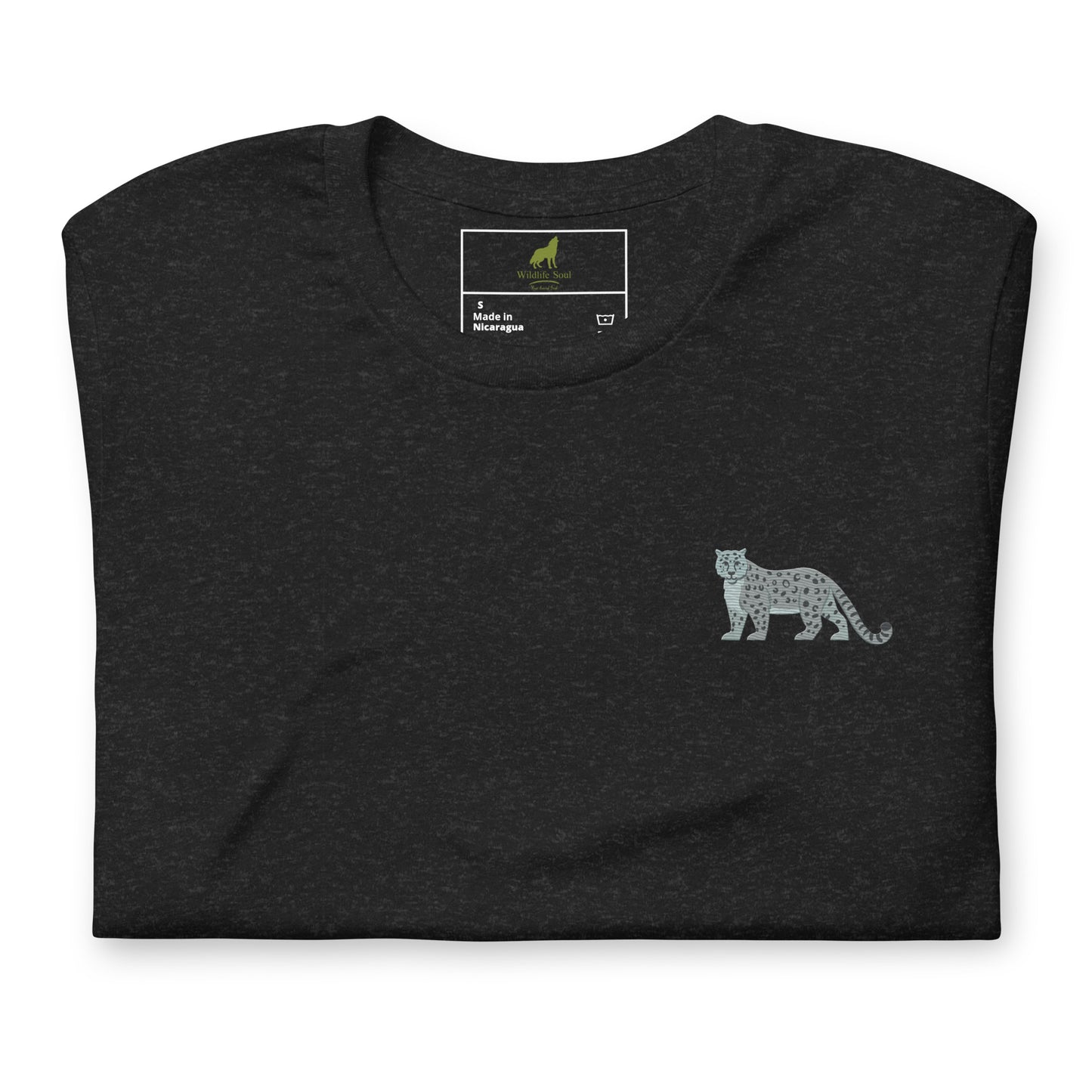 Snow leopard Cotton T-Shirt - Embroidered - Wildlife Soul Snow leopard Cotton T-Shirt - Embroidered