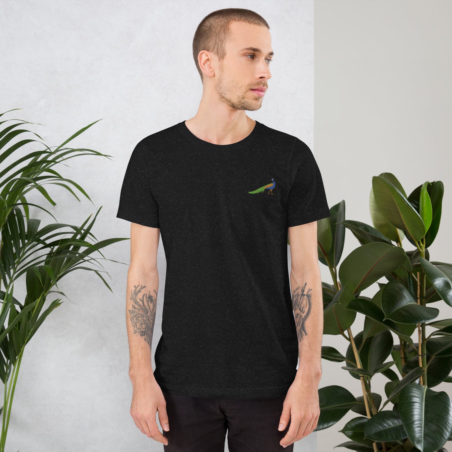 Peacock Cotton T-Shirt - Embroidered - Wildlife Soul Peacock Cotton T-Shirt - Embroidered