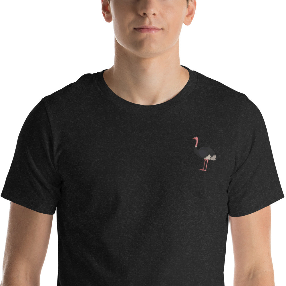 Ostrich Cotton T-Shirt - Embroidered - Wildlife Soul Ostrich Cotton T-Shirt - Embroidered