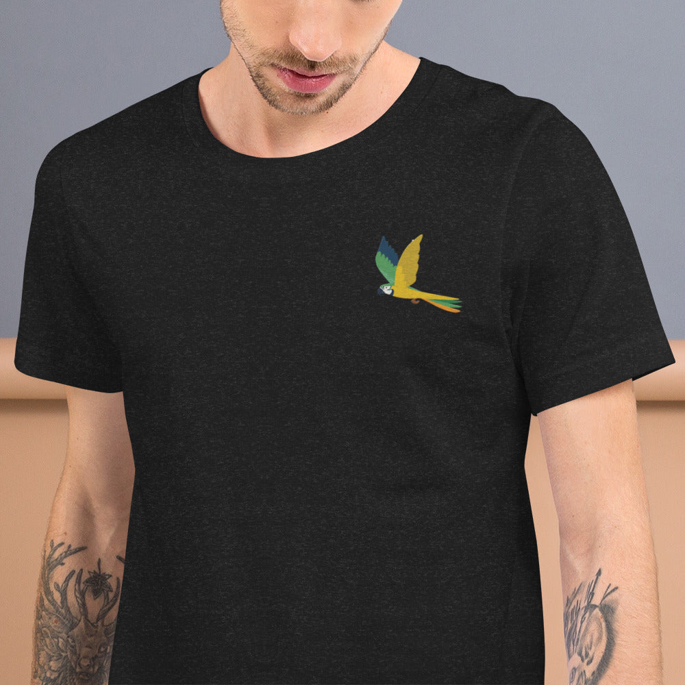 Parrot Cotton T-Shirt - Embroidered - Wildlife Soul Parrot Cotton T-Shirt - Embroidered