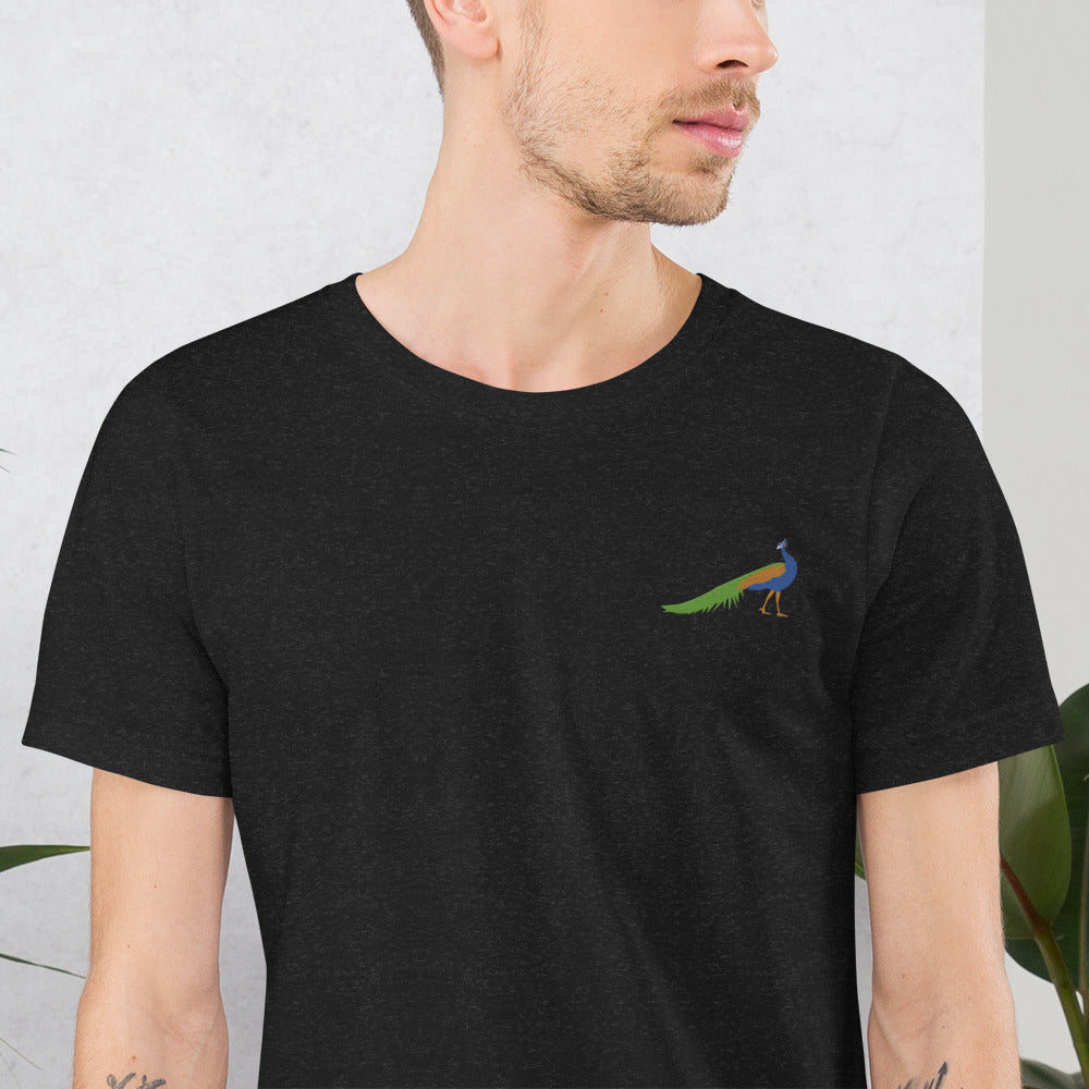 Peacock Cotton T-Shirt - Embroidered - Wildlife Soul Peacock Cotton T-Shirt - Embroidered