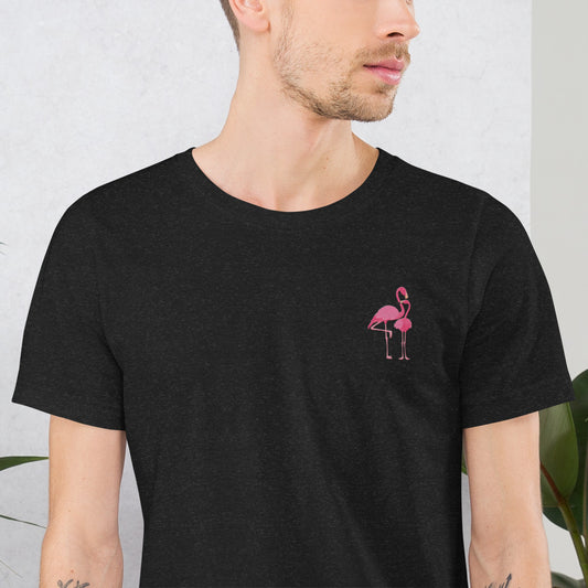 Flamingo Cotton T-Shirt - Embroidered - Wildlife Soul Flamingo Cotton T-Shirt - Embroidered