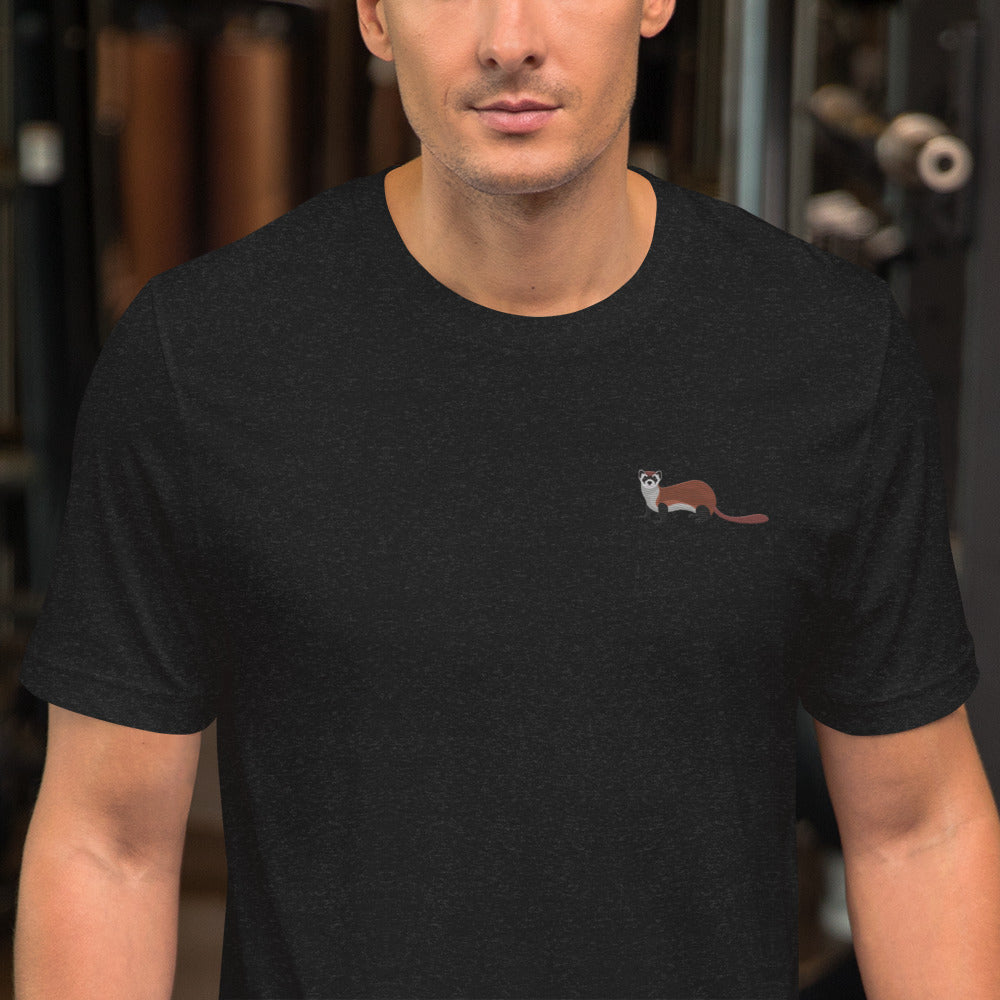 Weasel Cotton T-Shirt - Embroidered - Wildlife Soul Weasel Cotton T-Shirt - Embroidered