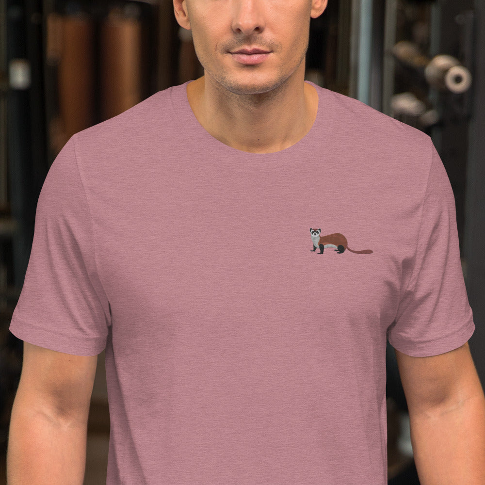 Weasel Cotton T-Shirt - Embroidered - Wildlife Soul Weasel Cotton T-Shirt - Embroidered