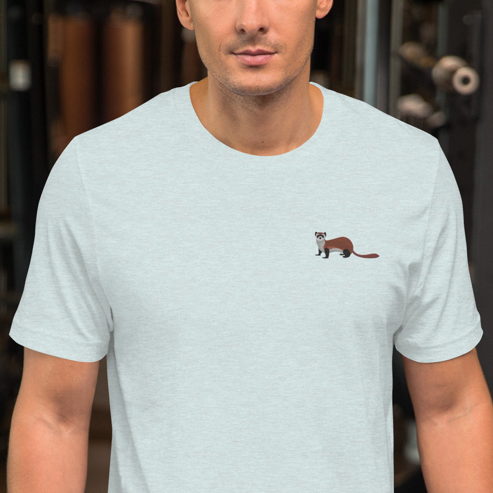 Weasel Cotton T-Shirt - Embroidered - Wildlife Soul Weasel Cotton T-Shirt - Embroidered