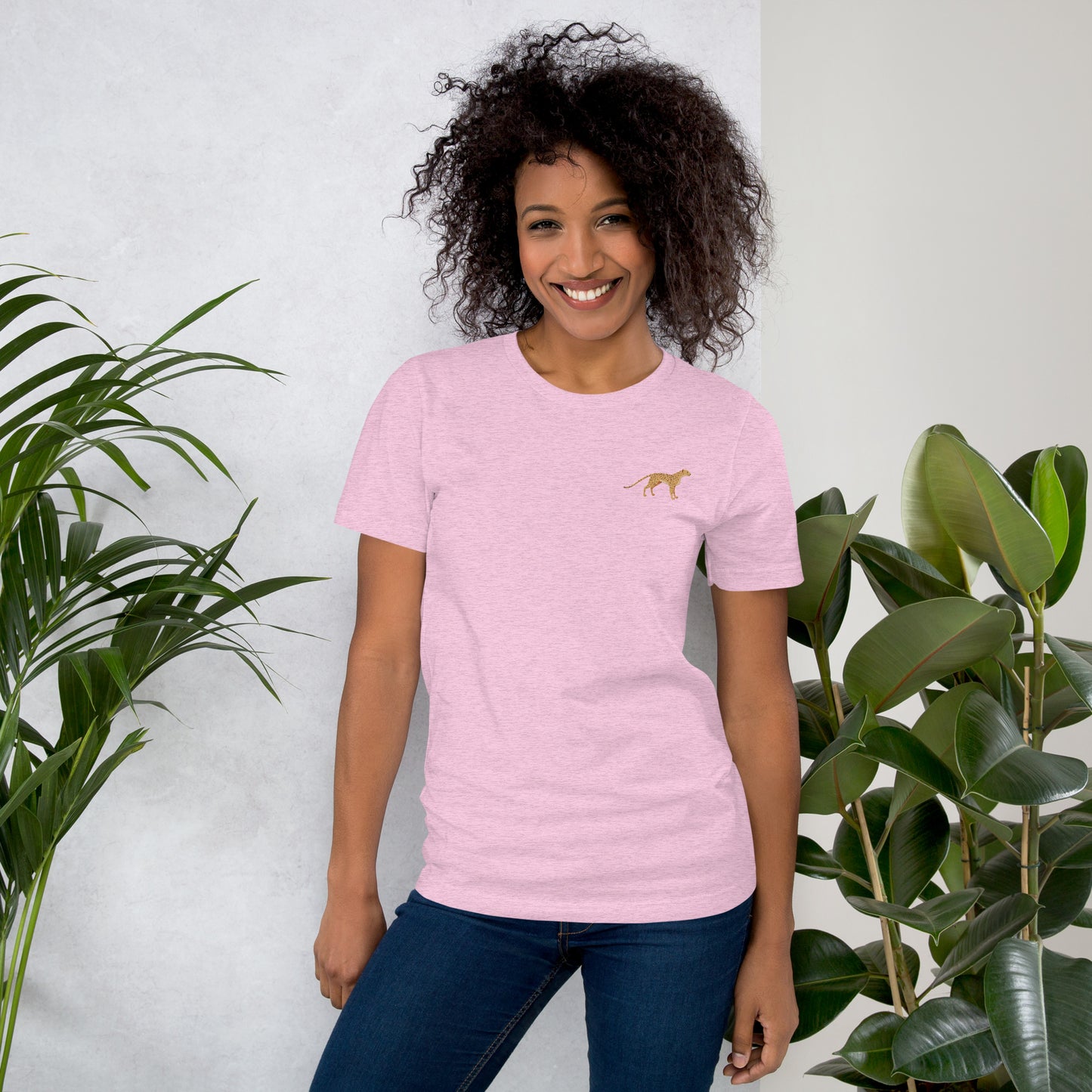 Cheetah Cotton T-Shirt - Embroidered - Wildlife Soul Cheetah Cotton T-Shirt - Embroidered
