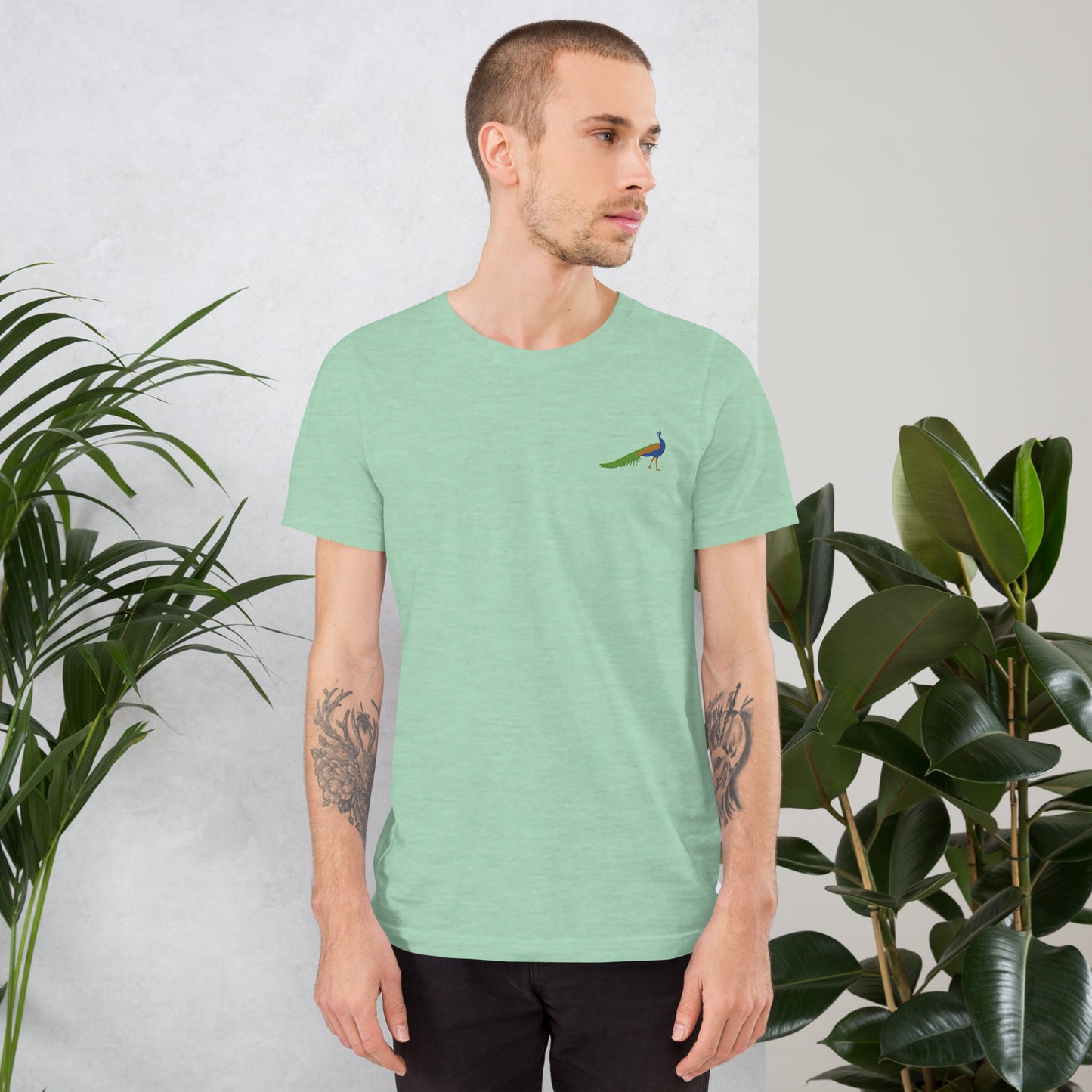 Peacock Cotton T-Shirt - Embroidered - Wildlife Soul Peacock Cotton T-Shirt - Embroidered