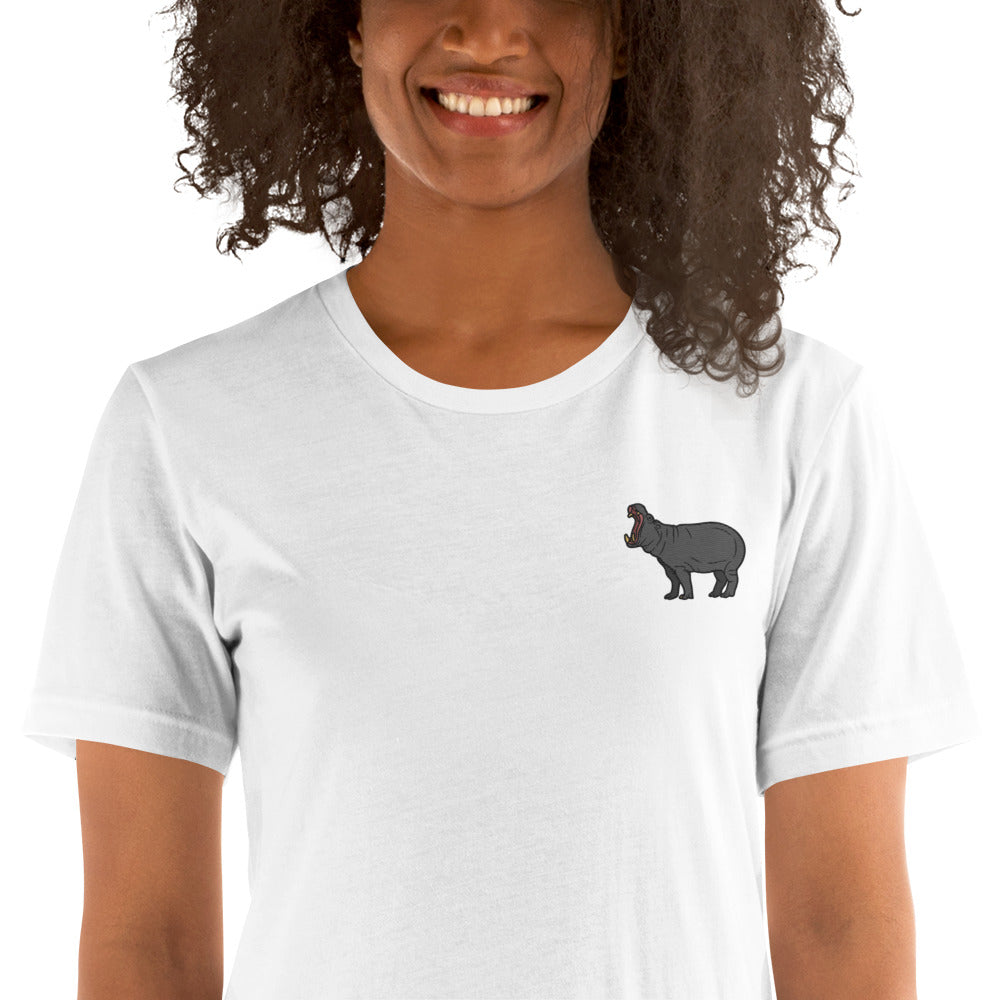 Hippopotamus Cotton T-Shirt - Embroidered - Wildlife Soul Hippopotamus Cotton T-Shirt - Embroidered