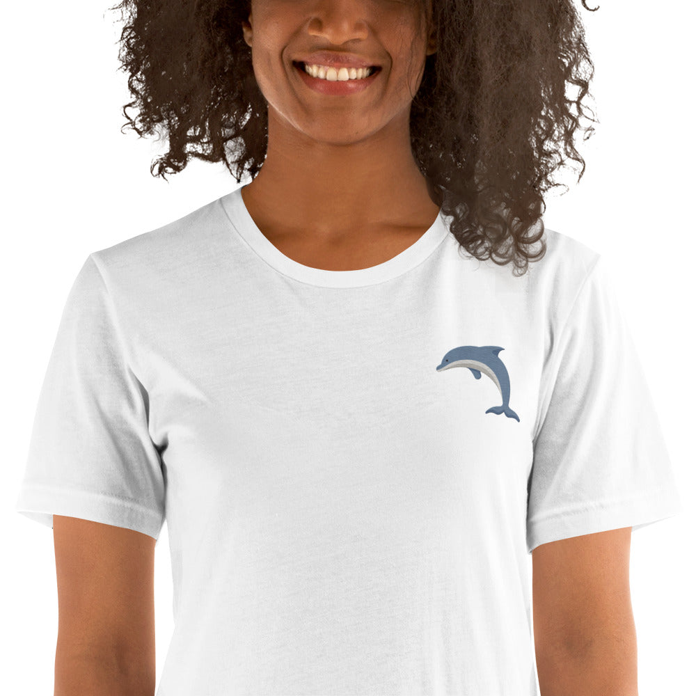 Dolphin Cotton T-Shirt - Embroidered - Wildlife Soul Dolphin Cotton T-Shirt - Embroidered
