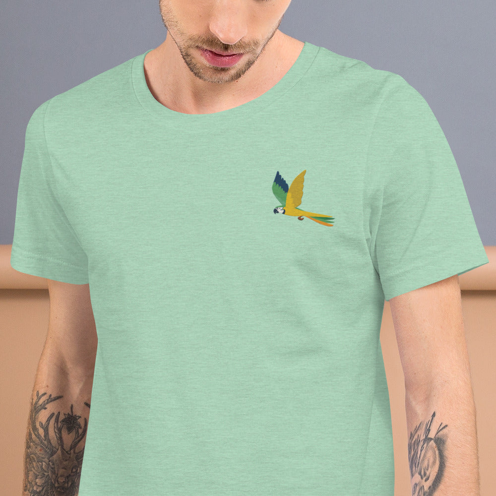 Parrot Cotton T-Shirt - Embroidered - Wildlife Soul Parrot Cotton T-Shirt - Embroidered