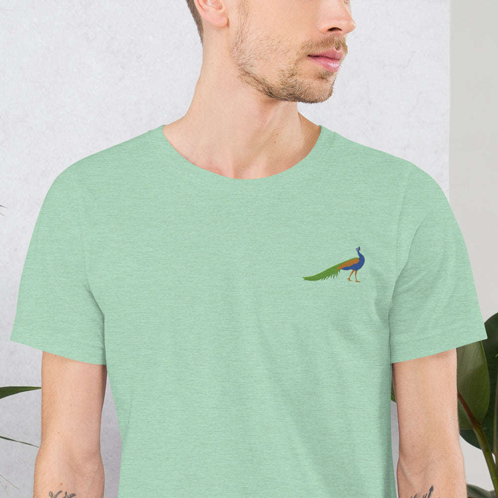 Peacock Cotton T-Shirt - Embroidered - Wildlife Soul Peacock Cotton T-Shirt - Embroidered