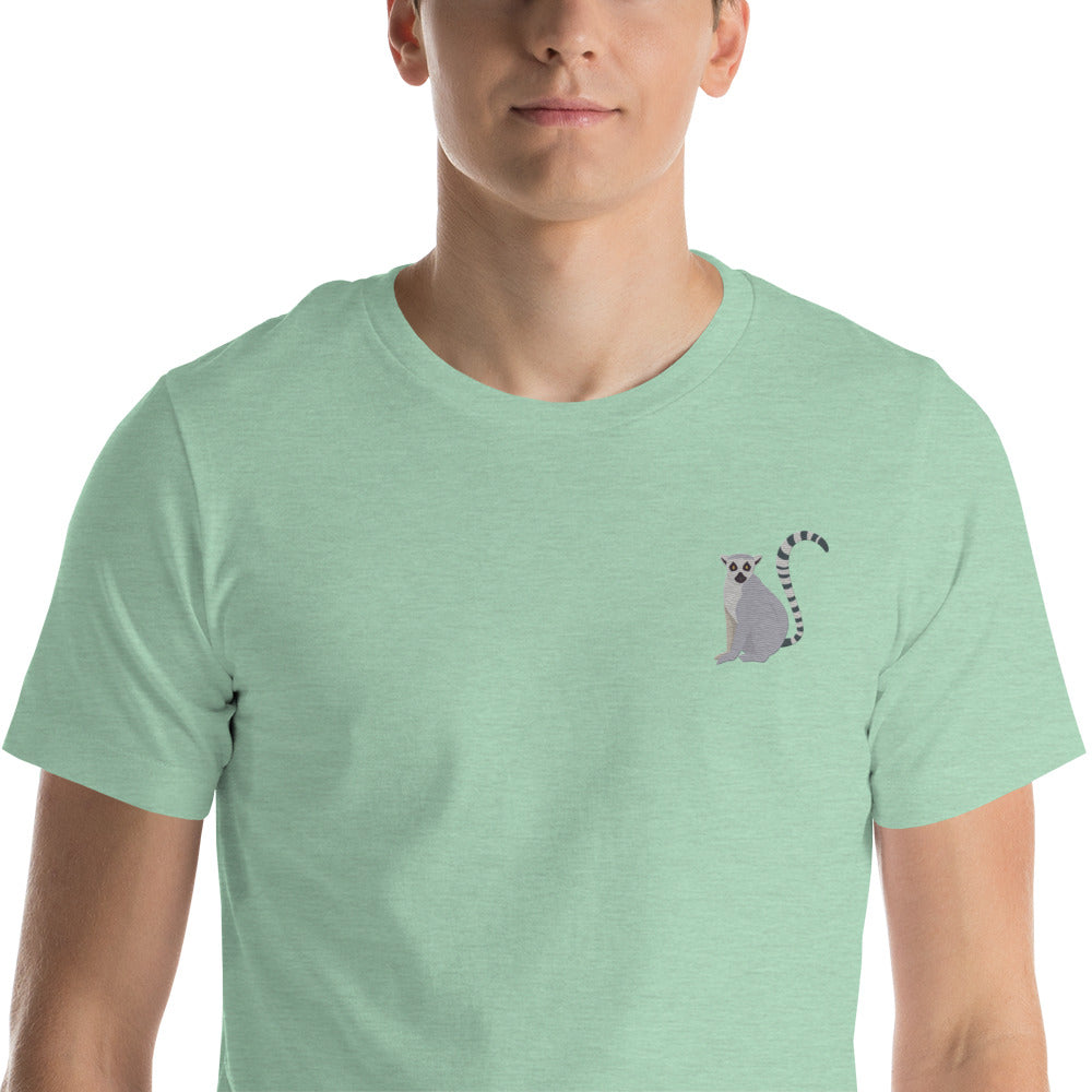 Lemur Cotton T-Shirt - Embroidered - Wildlife Soul Lemur Cotton T-Shirt - Embroidered