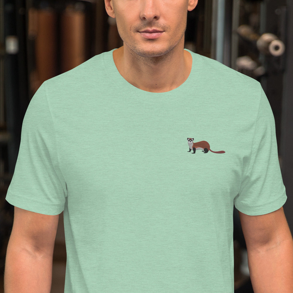 Weasel Cotton T-Shirt - Embroidered - Wildlife Soul Weasel Cotton T-Shirt - Embroidered