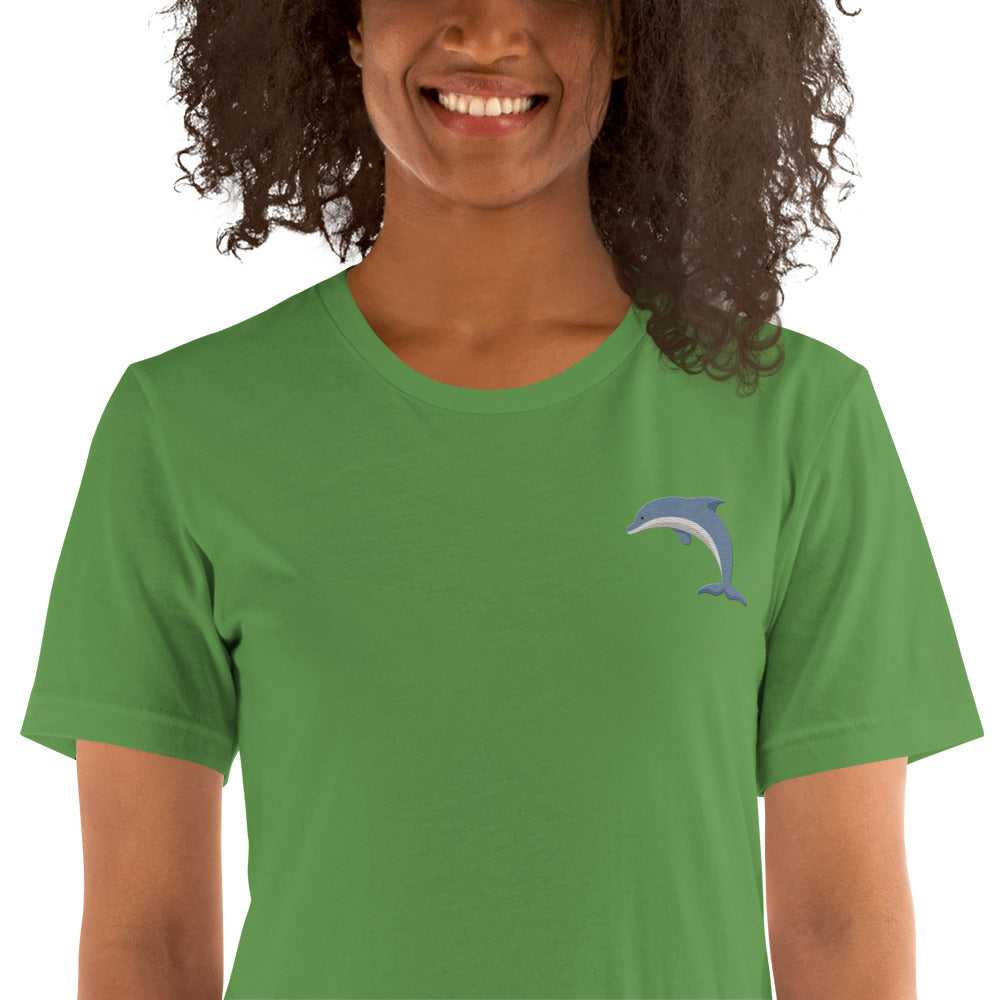 Dolphin Cotton T-Shirt - Embroidered - Wildlife Soul Dolphin Cotton T-Shirt - Embroidered