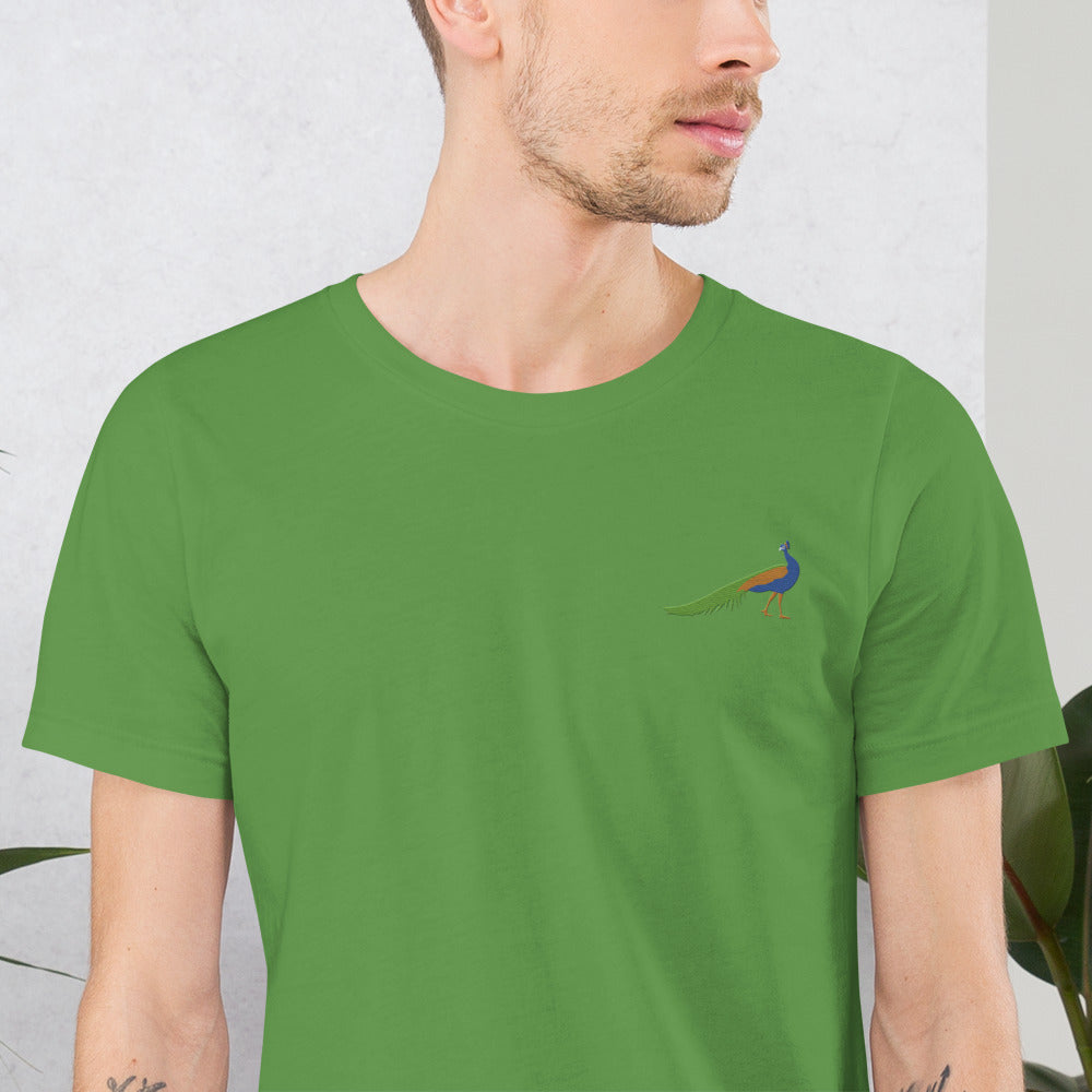 Peacock Cotton T-Shirt - Embroidered - Wildlife Soul Peacock Cotton T-Shirt - Embroidered