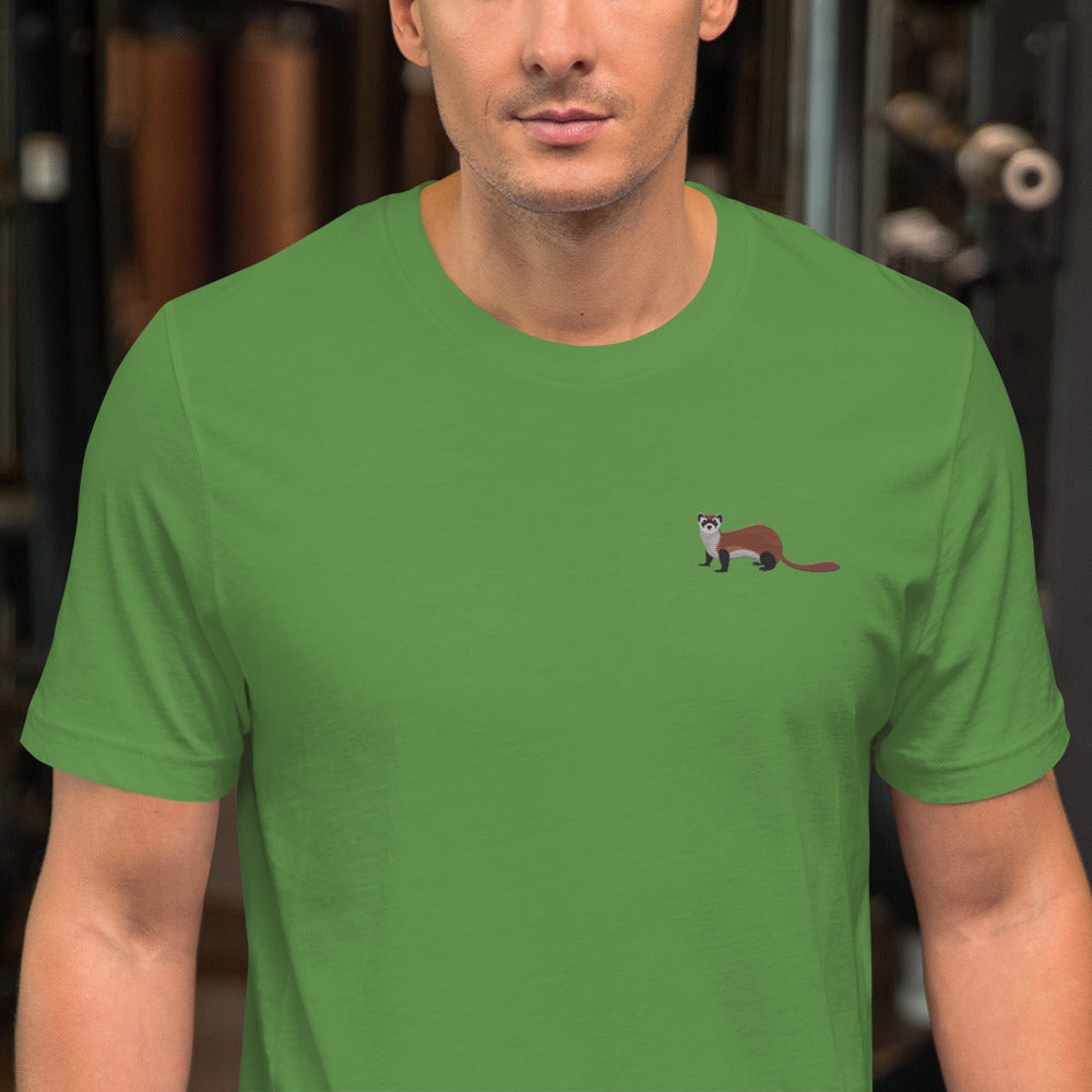 Weasel Cotton T-Shirt - Embroidered - Wildlife Soul Weasel Cotton T-Shirt - Embroidered