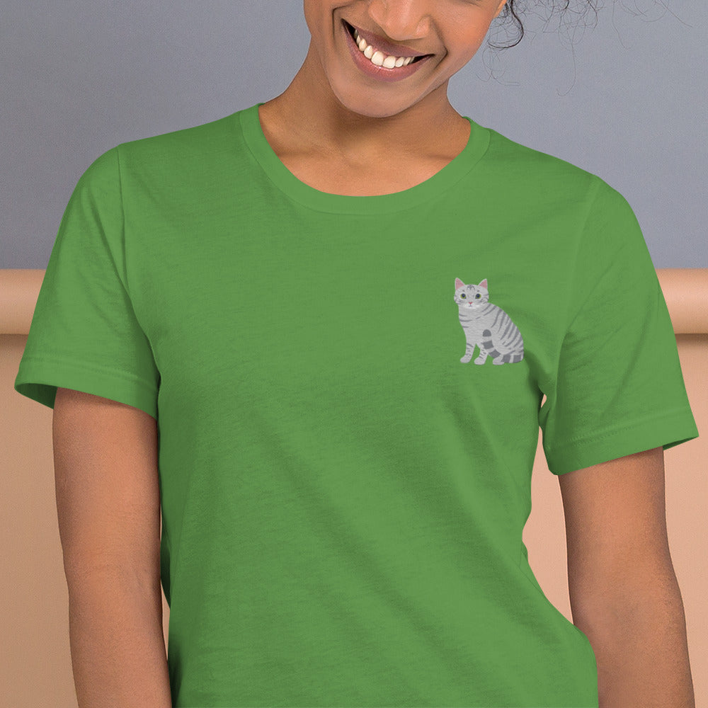 Grey Cat T-Shirt - Embroidered - Wildlife Soul Grey Cat T-Shirt - Embroidered