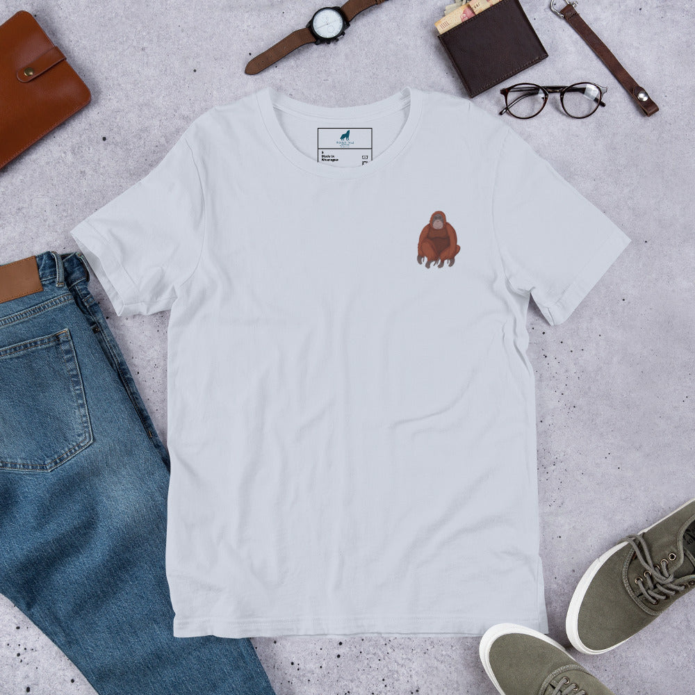 Orangutan Cotton T-Shirt - Embroidered - Wildlife Soul Orangutan Cotton T-Shirt - Embroidered