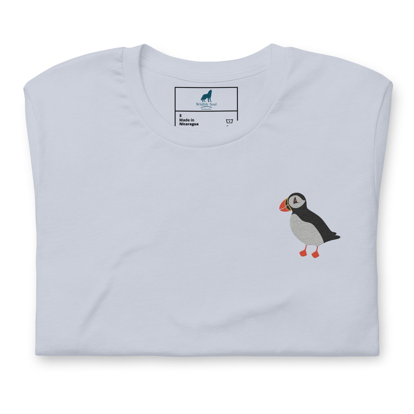 Puffin Cotton T-Shirt - Embroidered - Wildlife Soul Puffin Cotton T-Shirt - Embroidered