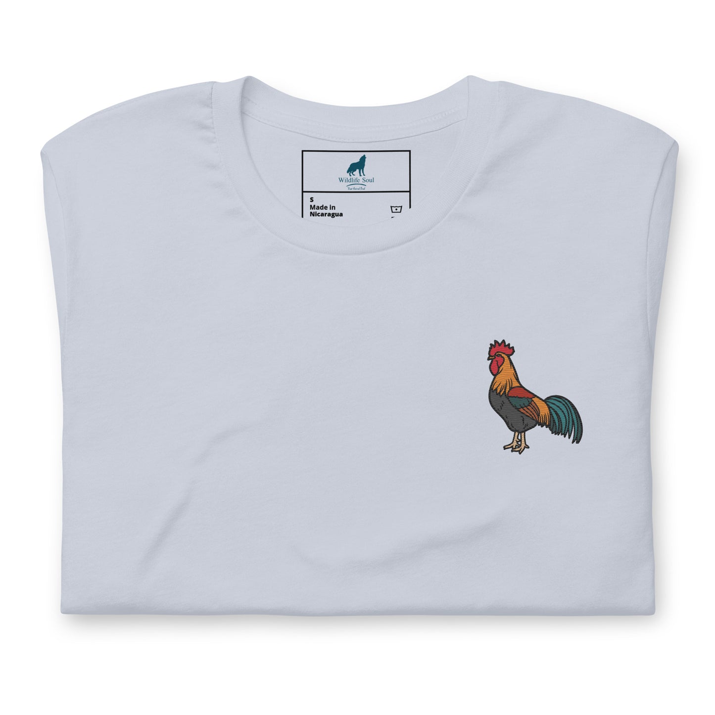 Rooster Cotton T-Shirt - Embroidered - Wildlife Soul Rooster Cotton T-Shirt - Embroidered