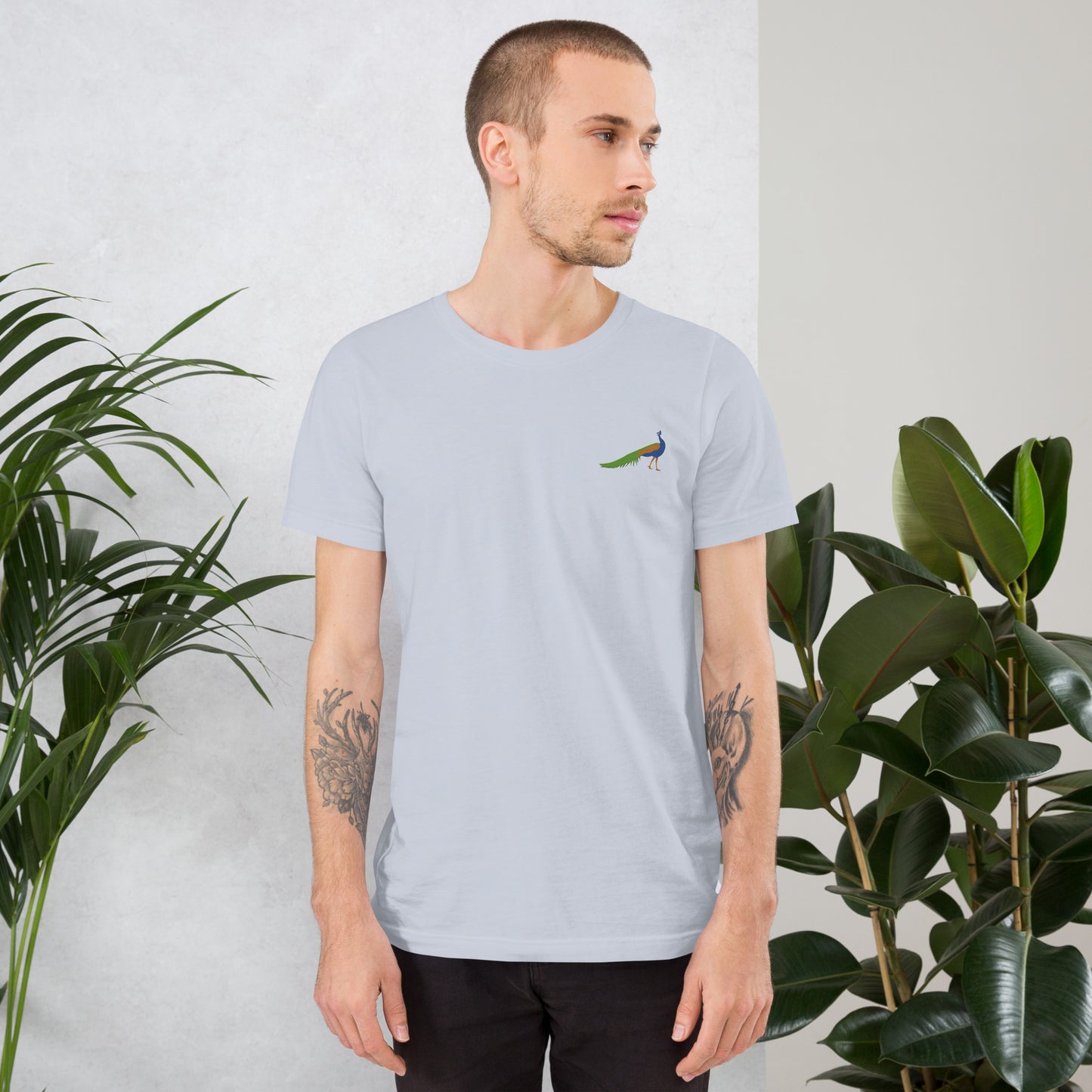Peacock Cotton T-Shirt - Embroidered - Wildlife Soul Peacock Cotton T-Shirt - Embroidered