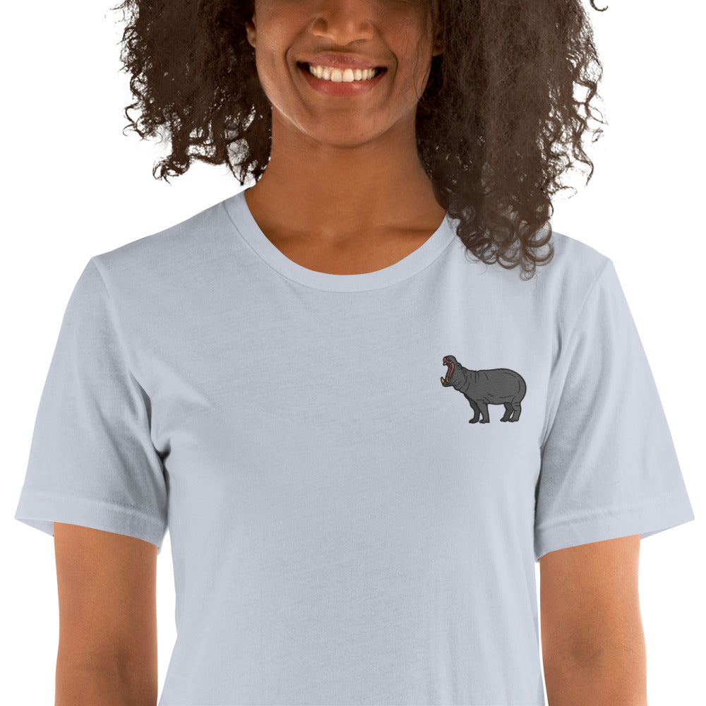 Hippopotamus Cotton T-Shirt - Embroidered - Wildlife Soul Hippopotamus Cotton T-Shirt - Embroidered