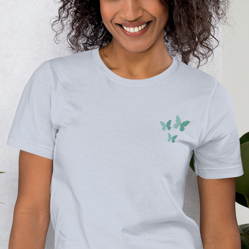 Butterfly Cotton T-Shirt - Embroidered - Wildlife Soul Butterfly Cotton T-Shirt - Embroidered