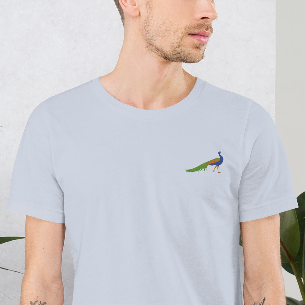 Peacock Cotton T-Shirt - Embroidered - Wildlife Soul Peacock Cotton T-Shirt - Embroidered