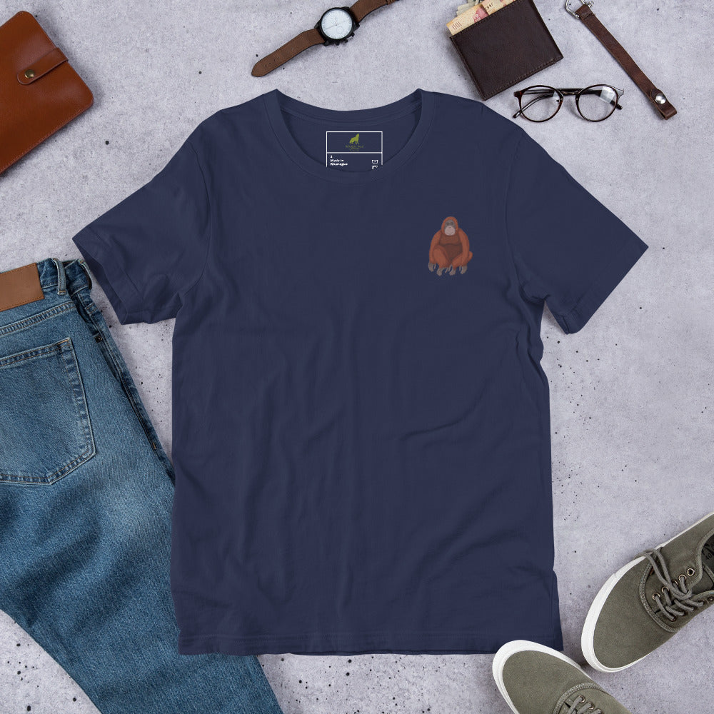 Orangutan Cotton T-Shirt - Embroidered - Wildlife Soul Orangutan Cotton T-Shirt - Embroidered