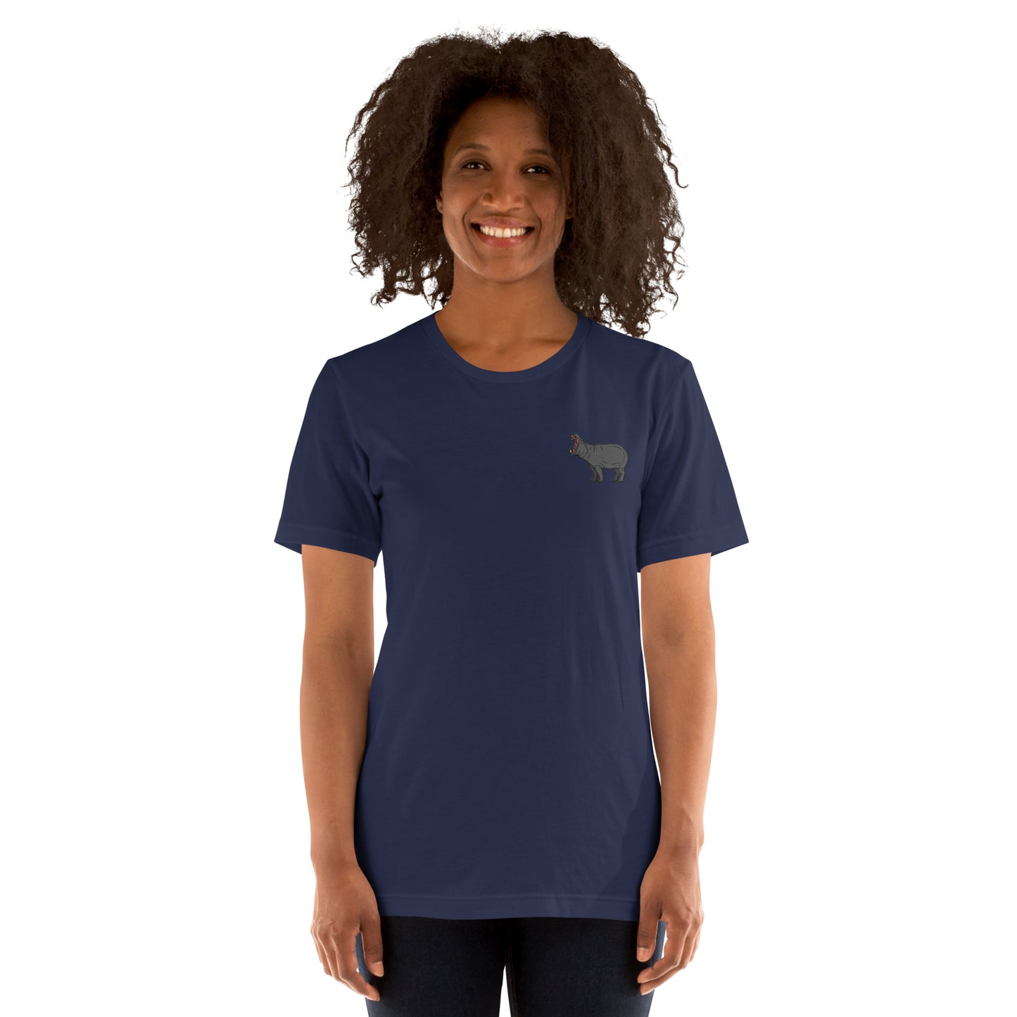 Hippopotamus Cotton T-Shirt - Embroidered - Wildlife Soul Hippopotamus Cotton T-Shirt - Embroidered