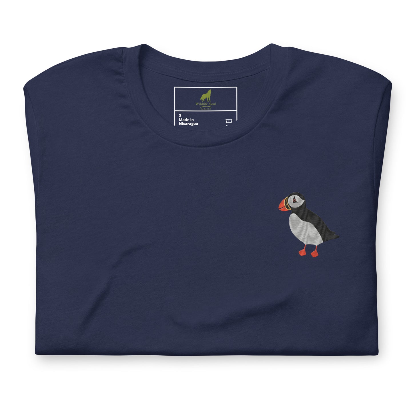 Puffin Cotton T-Shirt - Embroidered - Wildlife Soul Puffin Cotton T-Shirt - Embroidered