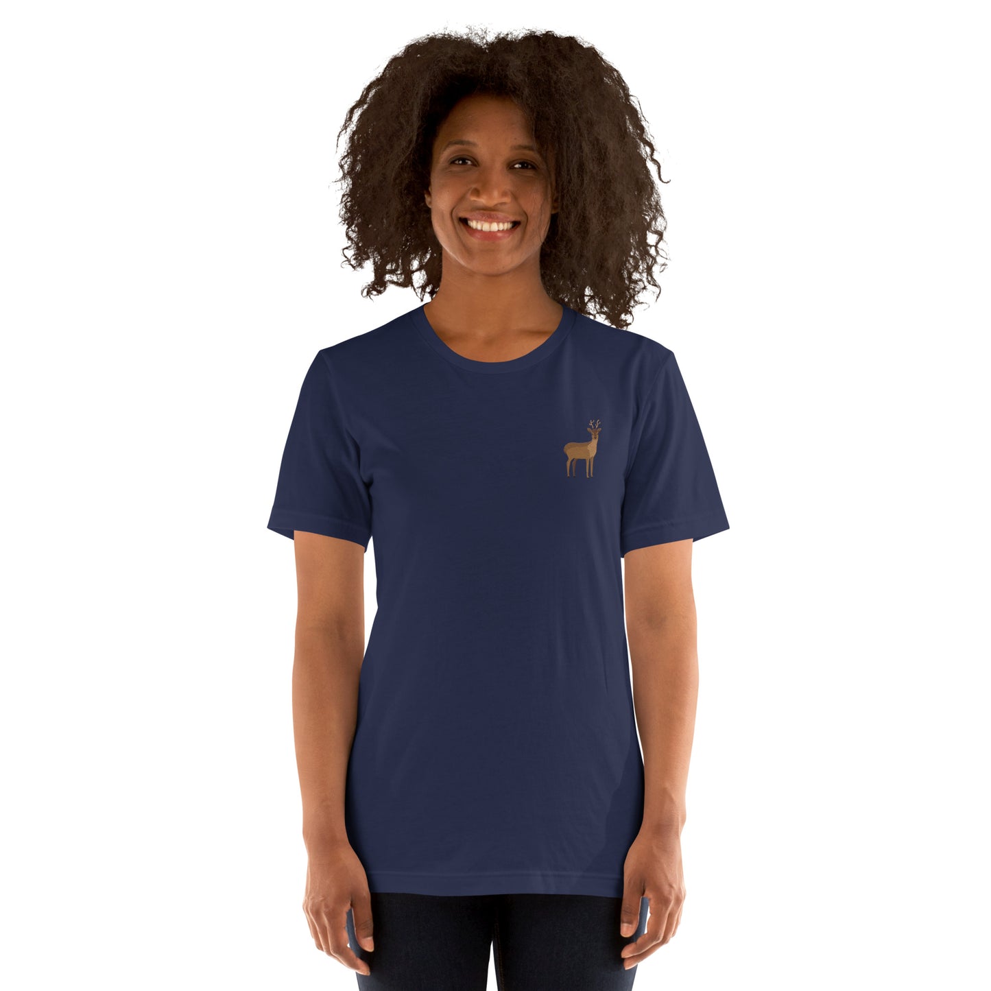 Reindeer Cotton T-Shirt - Embroidered - Wildlife Soul Reindeer Cotton T-Shirt - Embroidered
