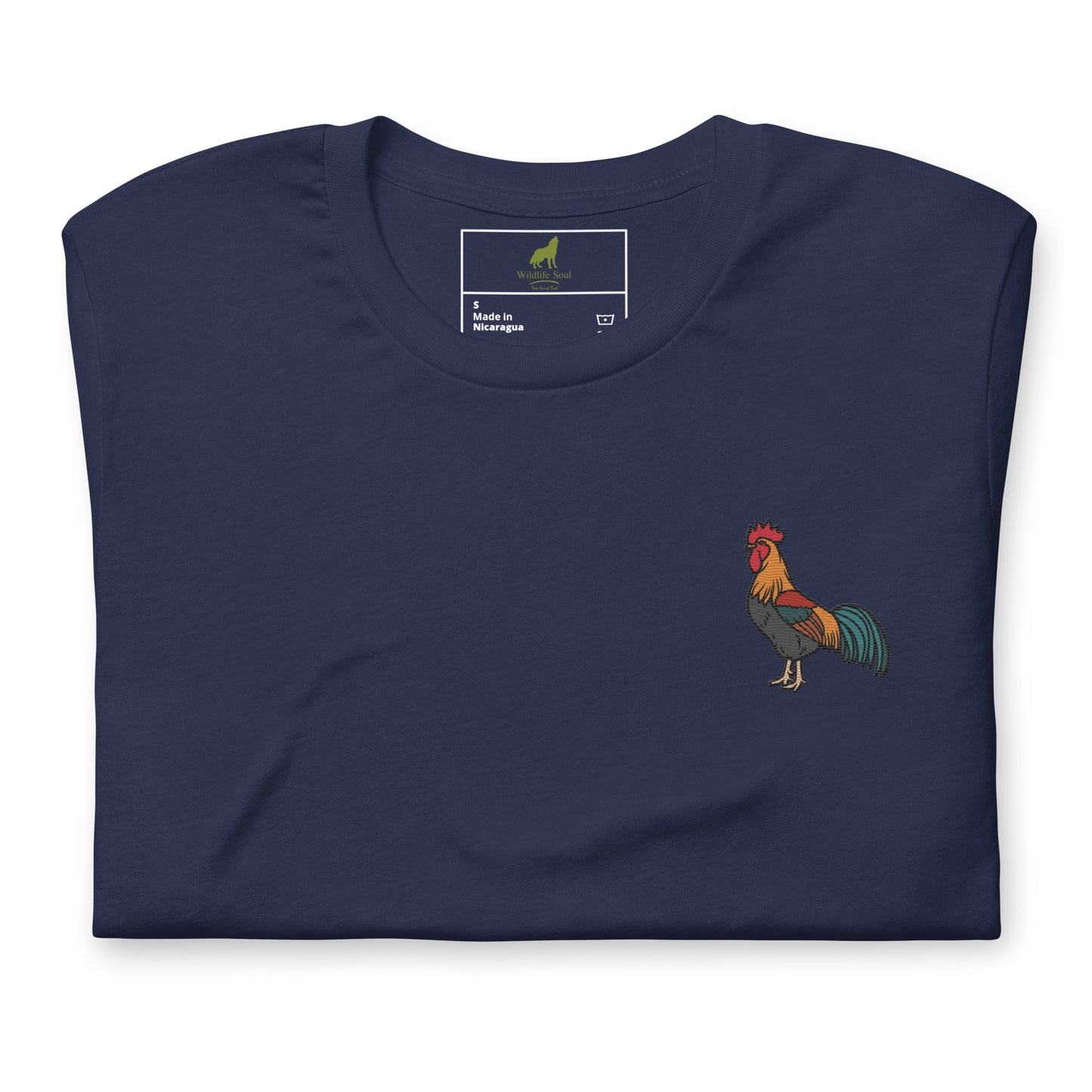 Rooster Cotton T-Shirt - Embroidered - Wildlife Soul Rooster Cotton T-Shirt - Embroidered