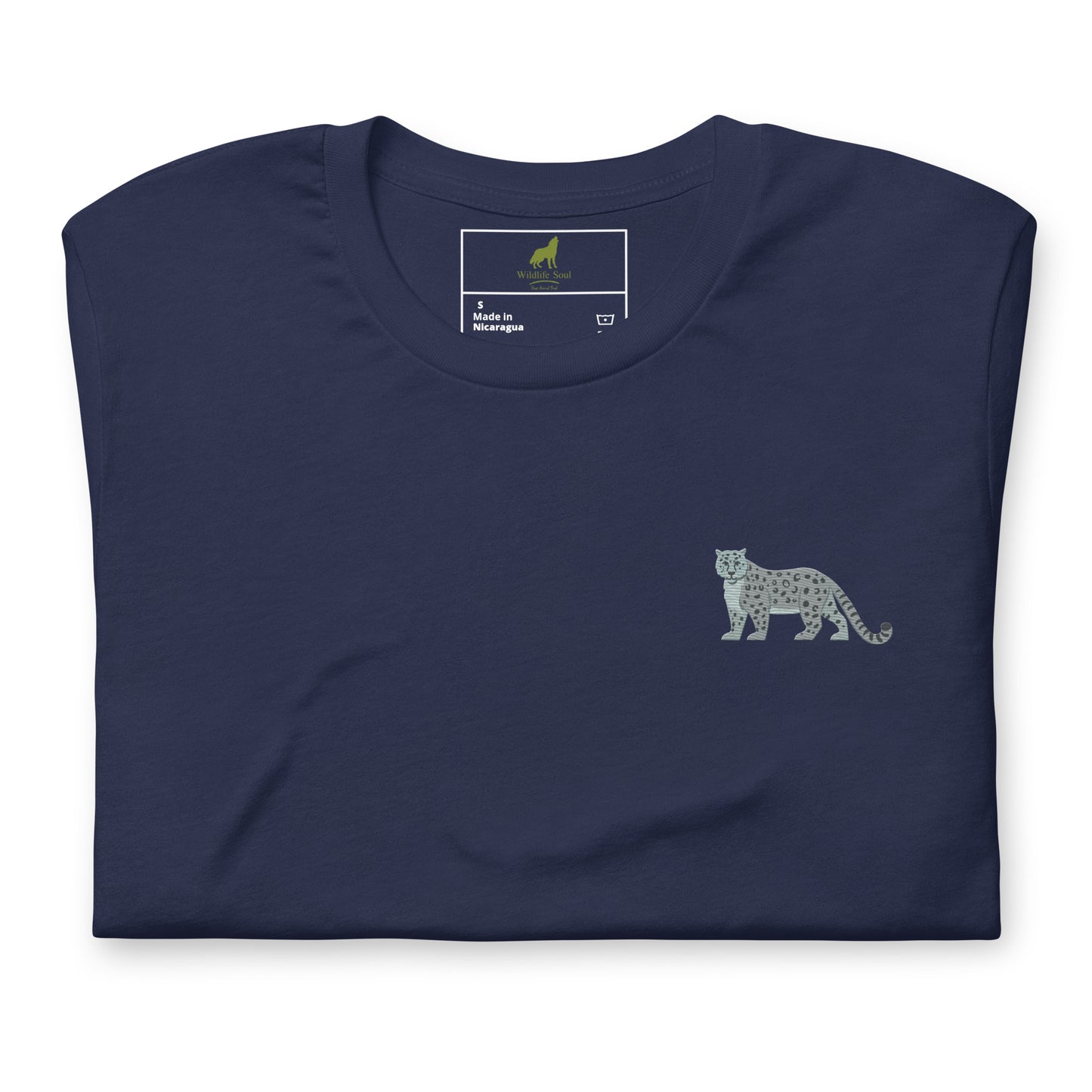 Snow leopard Cotton T-Shirt - Embroidered - Wildlife Soul Snow leopard Cotton T-Shirt - Embroidered