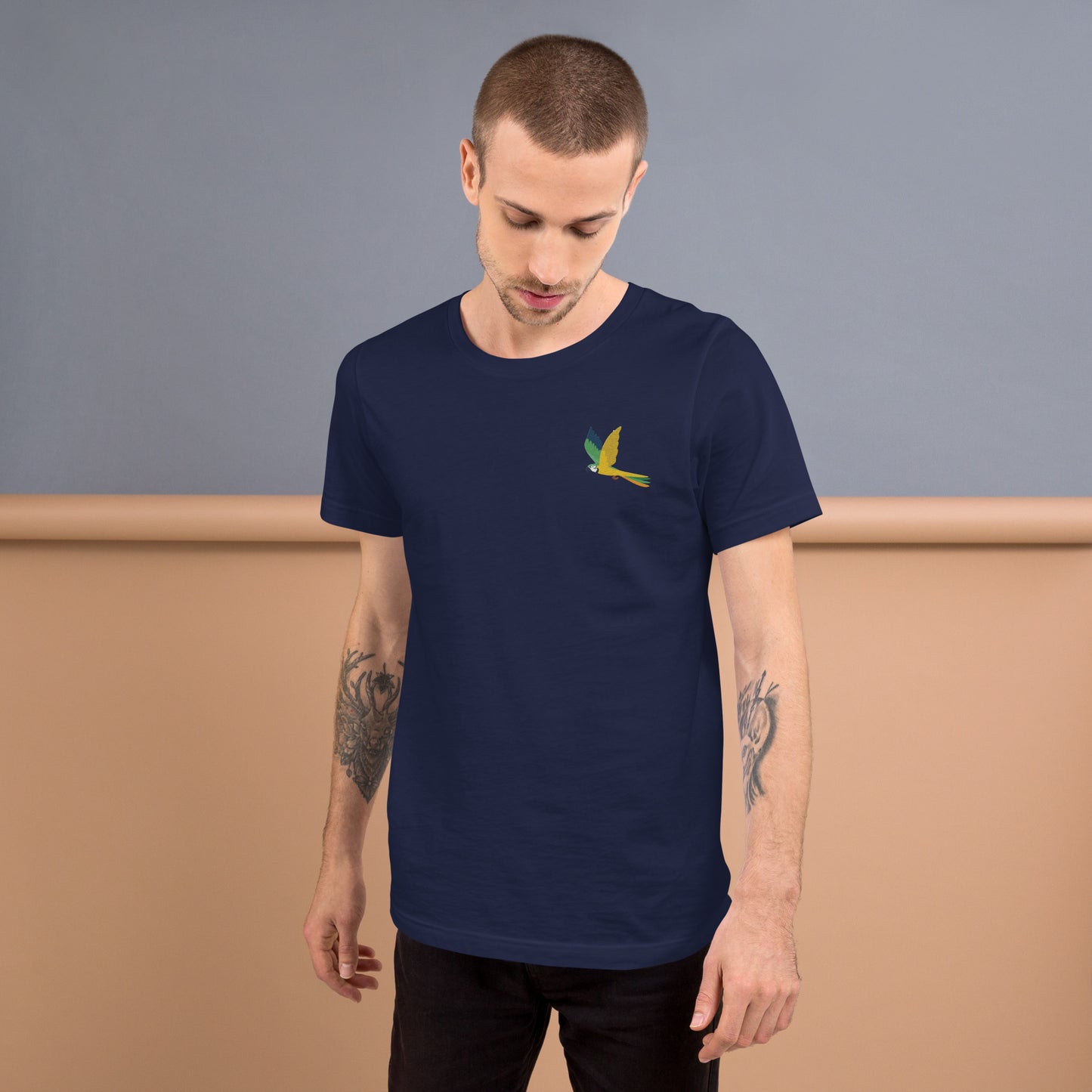 Parrot Cotton T-Shirt - Embroidered - Wildlife Soul Parrot Cotton T-Shirt - Embroidered