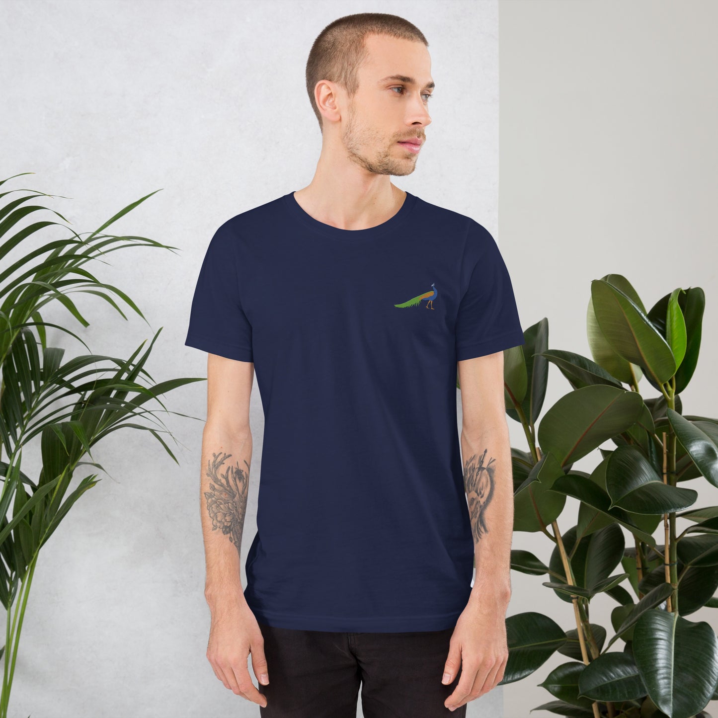 Peacock Cotton T-Shirt - Embroidered - Wildlife Soul Peacock Cotton T-Shirt - Embroidered