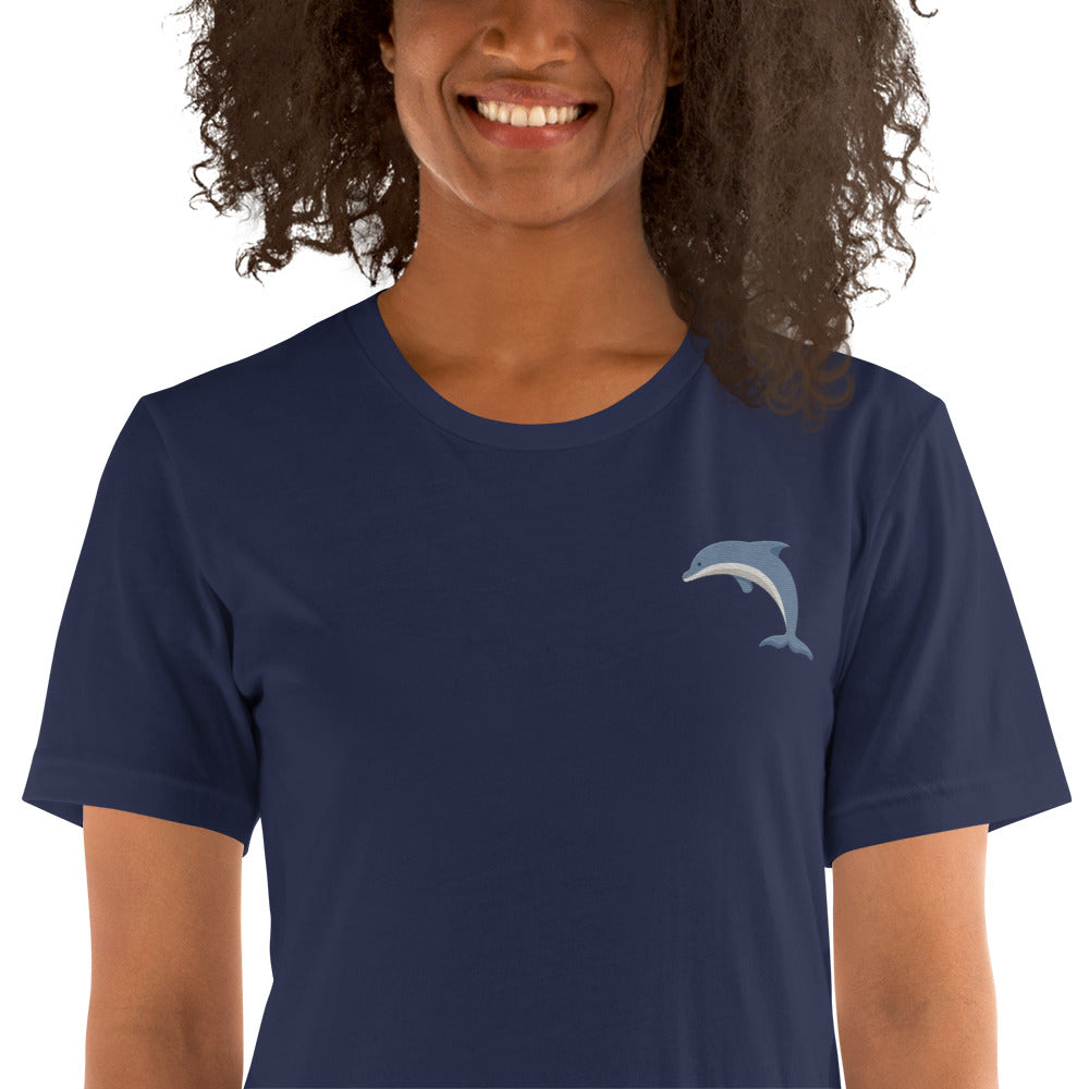 Dolphin Cotton T-Shirt - Embroidered - Wildlife Soul Dolphin Cotton T-Shirt - Embroidered