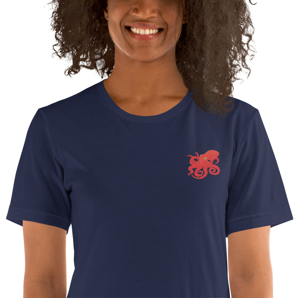 Octopus Cotton T-Shirt - Embroidered - Wildlife Soul Octopus Cotton T-Shirt - Embroidered