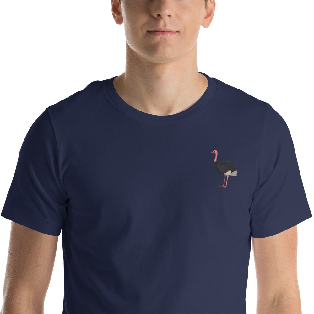 Ostrich Cotton T-Shirt - Embroidered - Wildlife Soul Ostrich Cotton T-Shirt - Embroidered