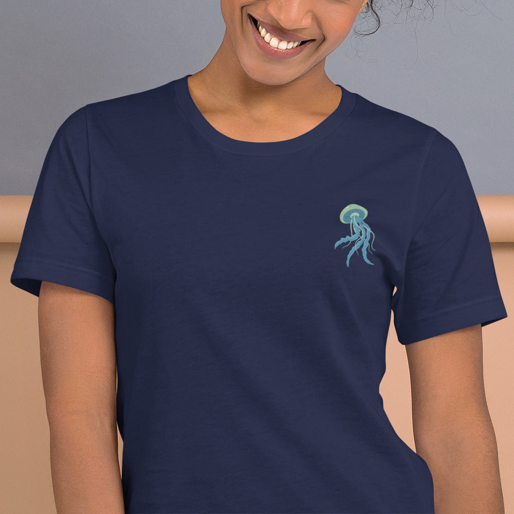 Jellyfish Cotton T-Shirt - Embroidered - Wildlife Soul Jellyfish Cotton T-Shirt - Embroidered