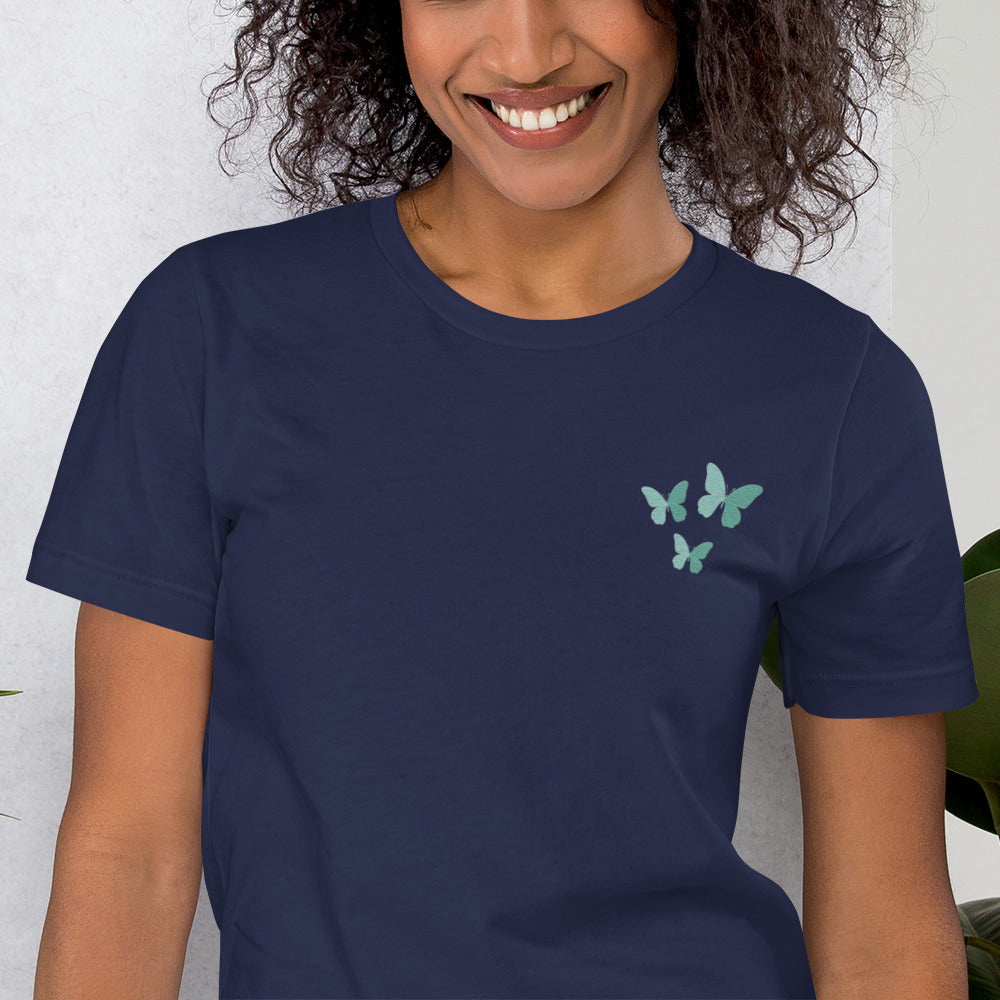 Butterfly Cotton T-Shirt - Embroidered - Wildlife Soul Butterfly Cotton T-Shirt - Embroidered