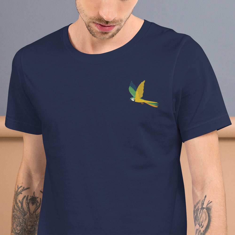 Parrot Cotton T-Shirt - Embroidered - Wildlife Soul Parrot Cotton T-Shirt - Embroidered