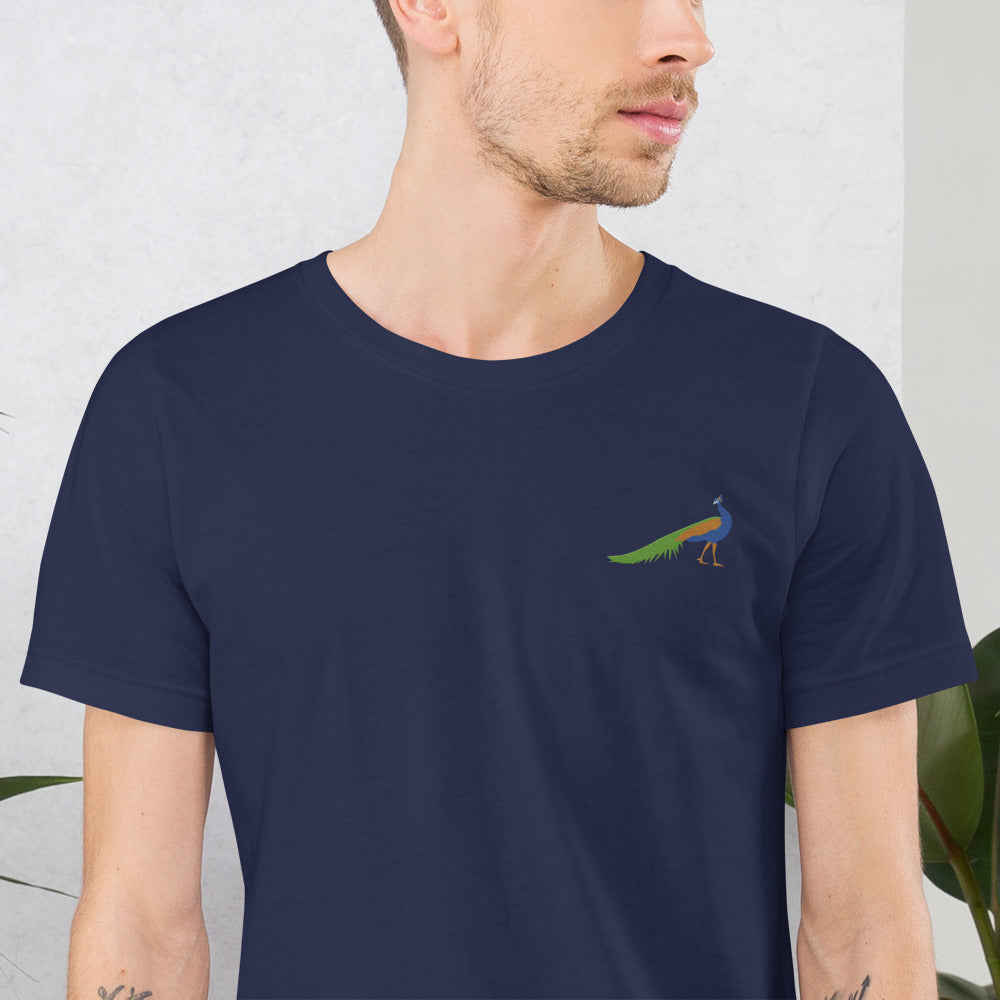 Peacock Cotton T-Shirt - Embroidered - Wildlife Soul Peacock Cotton T-Shirt - Embroidered