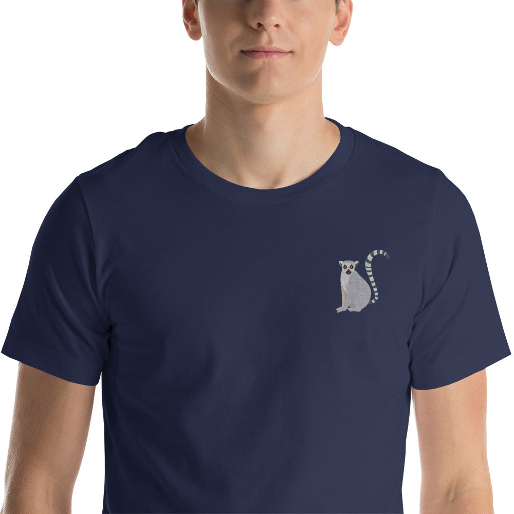 Lemur Cotton T-Shirt - Embroidered - Wildlife Soul Lemur Cotton T-Shirt - Embroidered