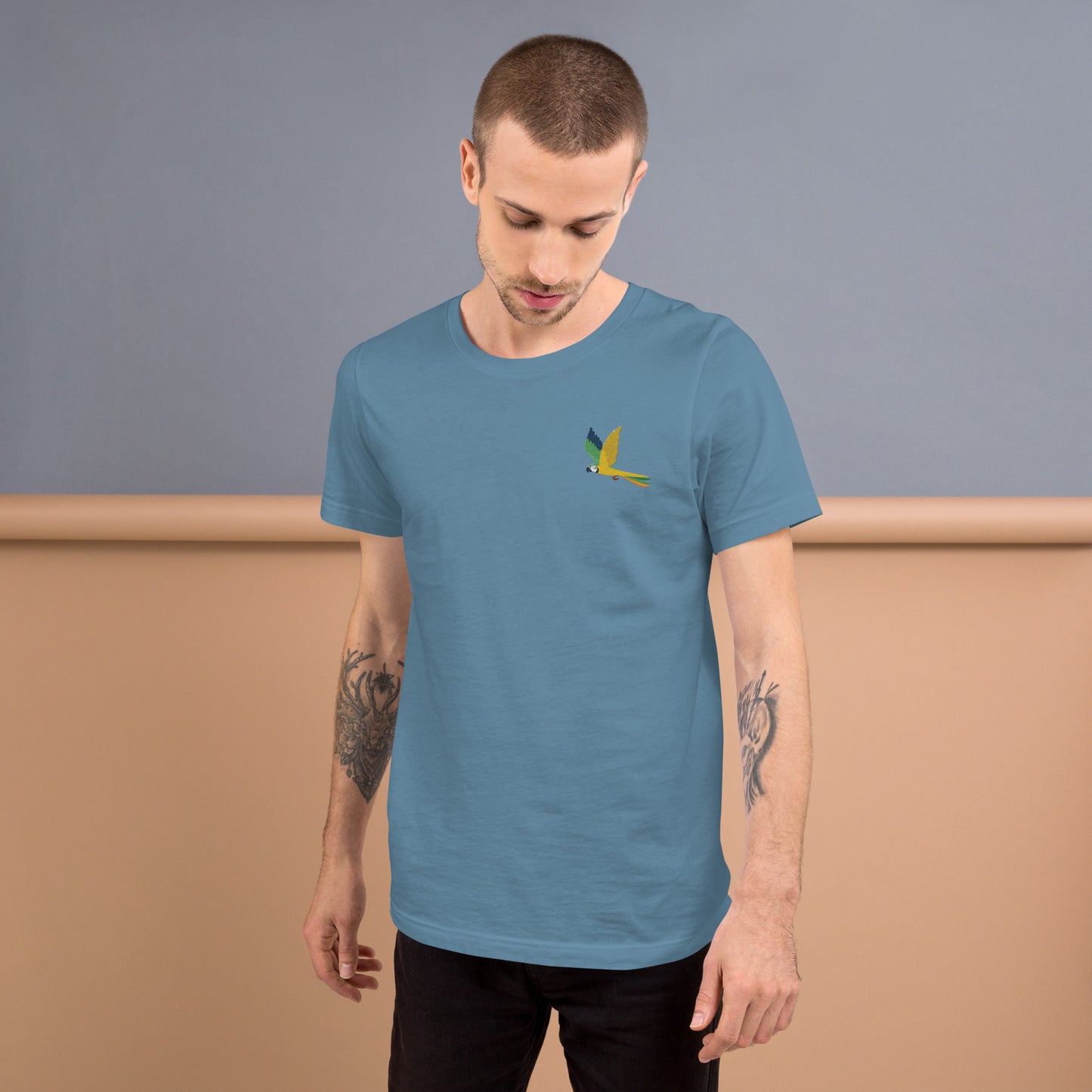 Parrot Cotton T-Shirt - Embroidered - Wildlife Soul Parrot Cotton T-Shirt - Embroidered