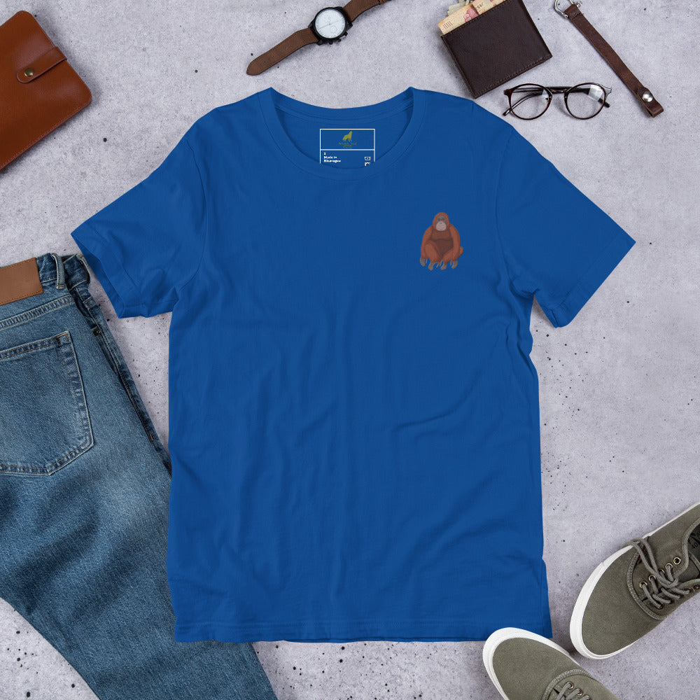 Orangutan Cotton T-Shirt - Embroidered - Wildlife Soul Orangutan Cotton T-Shirt - Embroidered