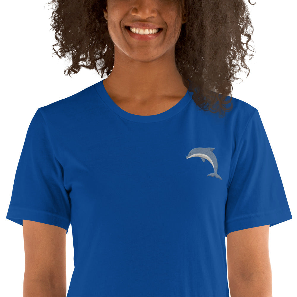 Dolphin Cotton T-Shirt - Embroidered - Wildlife Soul Dolphin Cotton T-Shirt - Embroidered