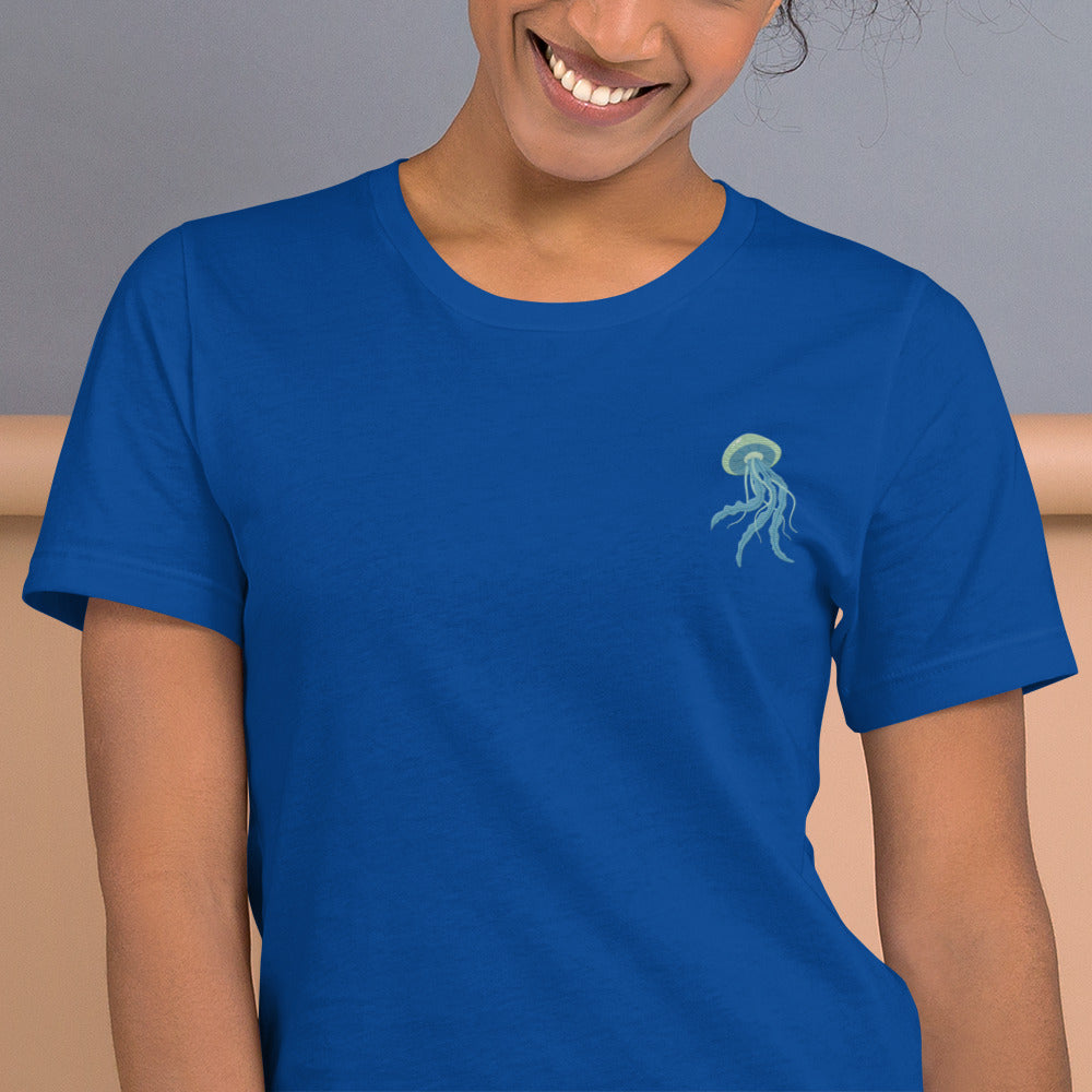 Jellyfish Cotton T-Shirt - Embroidered - Wildlife Soul Jellyfish Cotton T-Shirt - Embroidered
