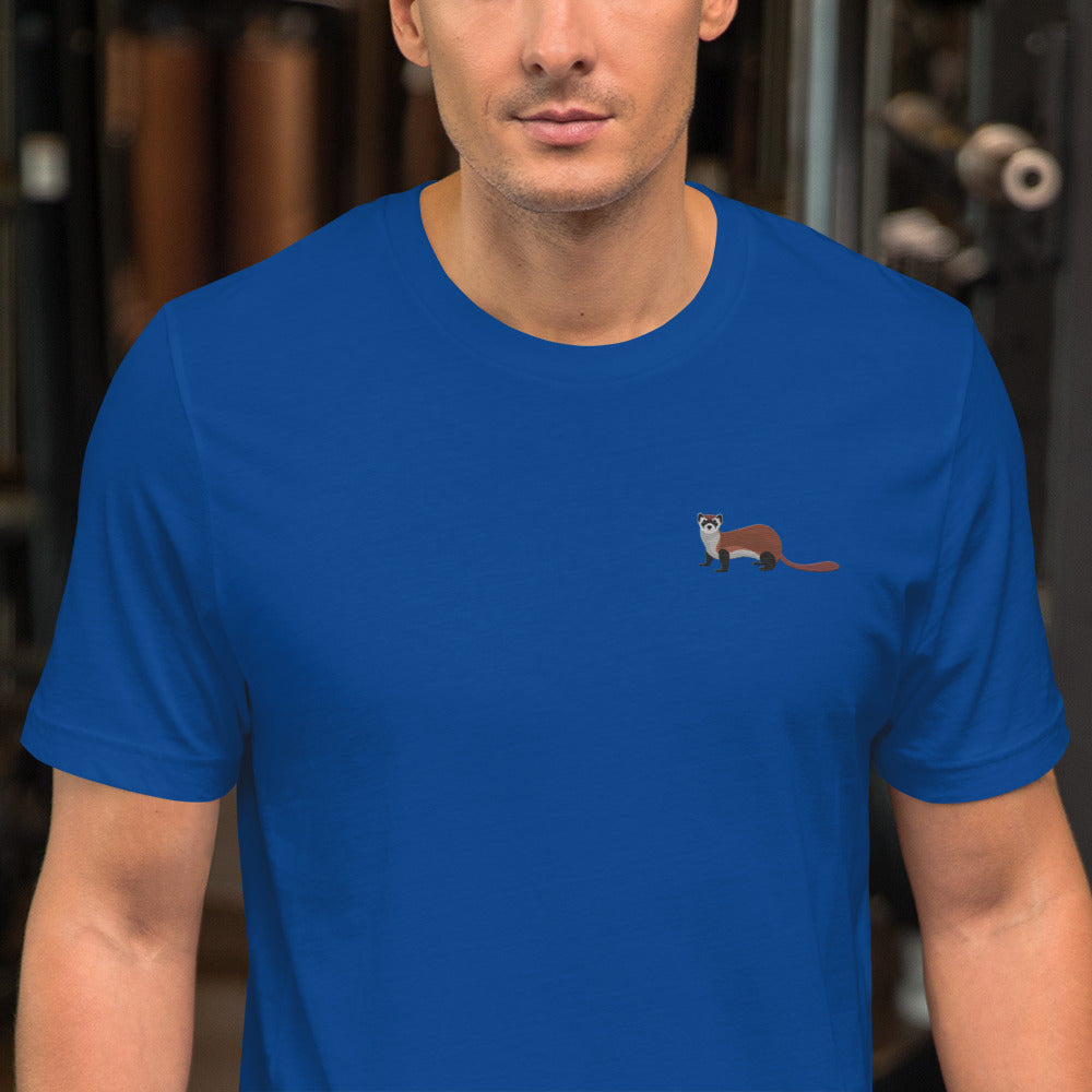 Weasel Cotton T-Shirt - Embroidered - Wildlife Soul Weasel Cotton T-Shirt - Embroidered